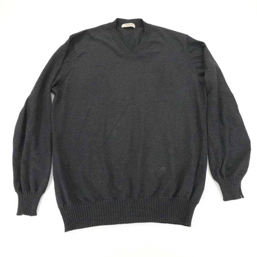Fioroni Cashmere Duvet Sweater Mens Black Large V Neck Made Italy Luxury Knit